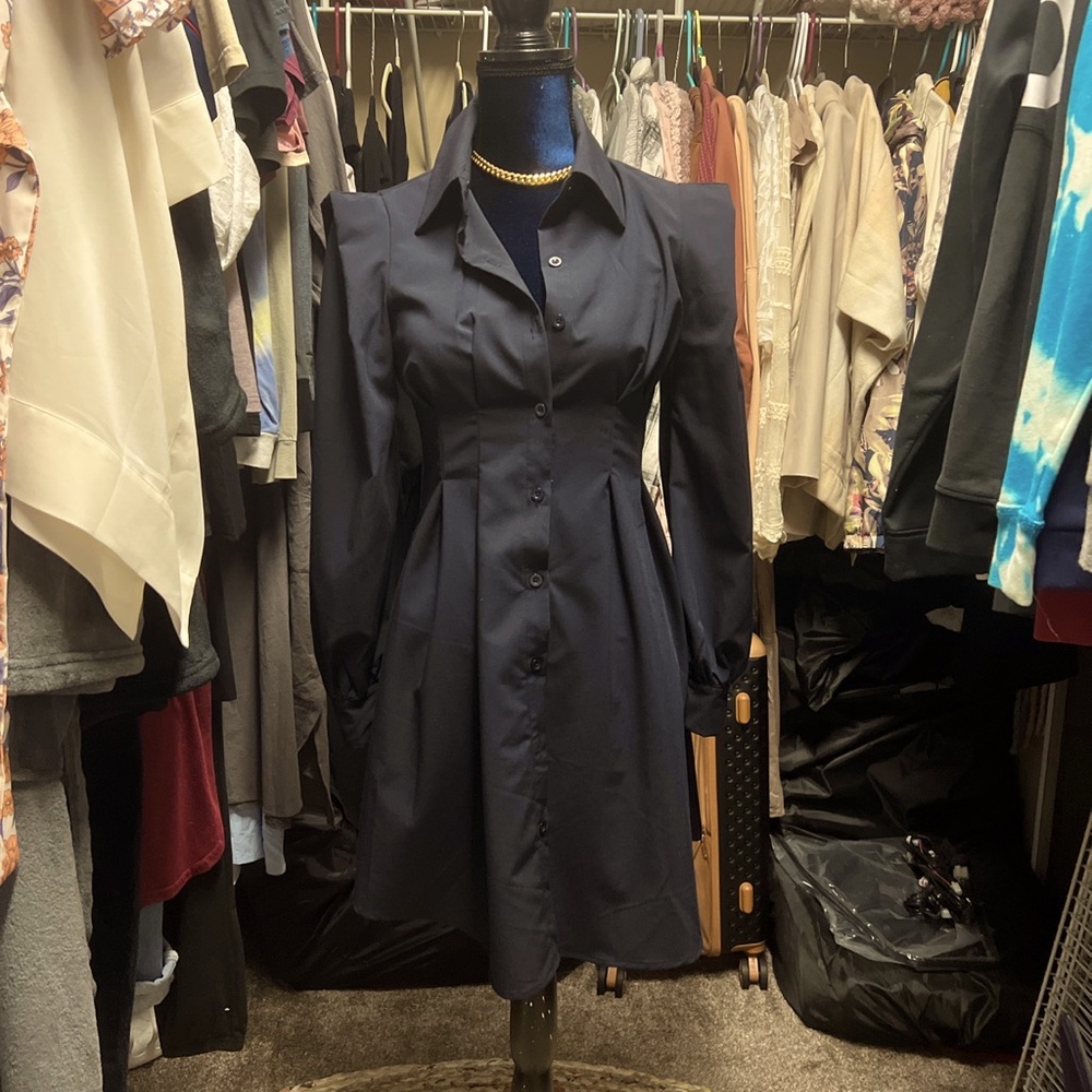 Navy blue, size 4 , long sleeve, button down dress midi, mini
